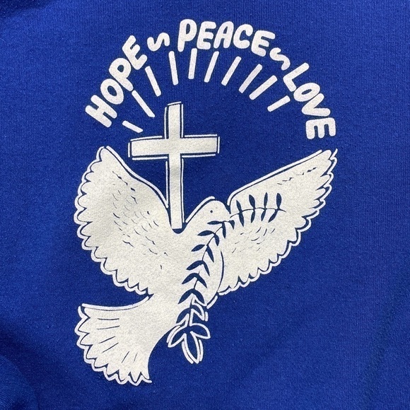 Vintage Jerzees Hope Peace Love Blue Raglan Sleeve Sweatshirt XL - Picture 3 of 6